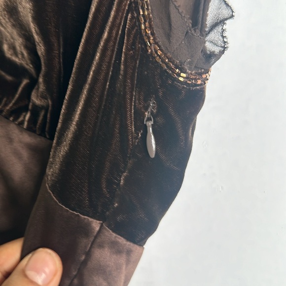 MARELLA brown velvet embellish  Regencycore burnout  baby doll top size 8 Fariy - Picture 9 of 11